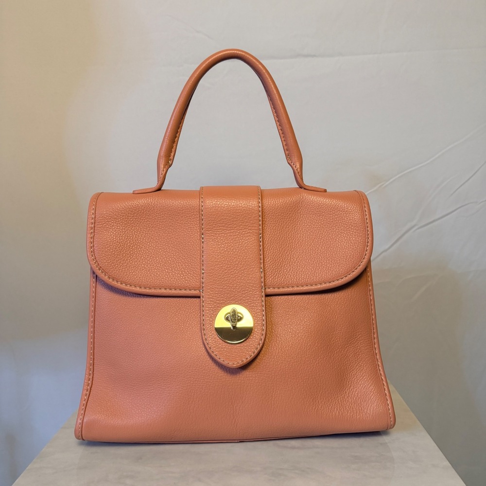 Vintage Talbots Pebbled Leather Top Handle‎ Satchel Bag Pink Gold Turn-Lock NWOT